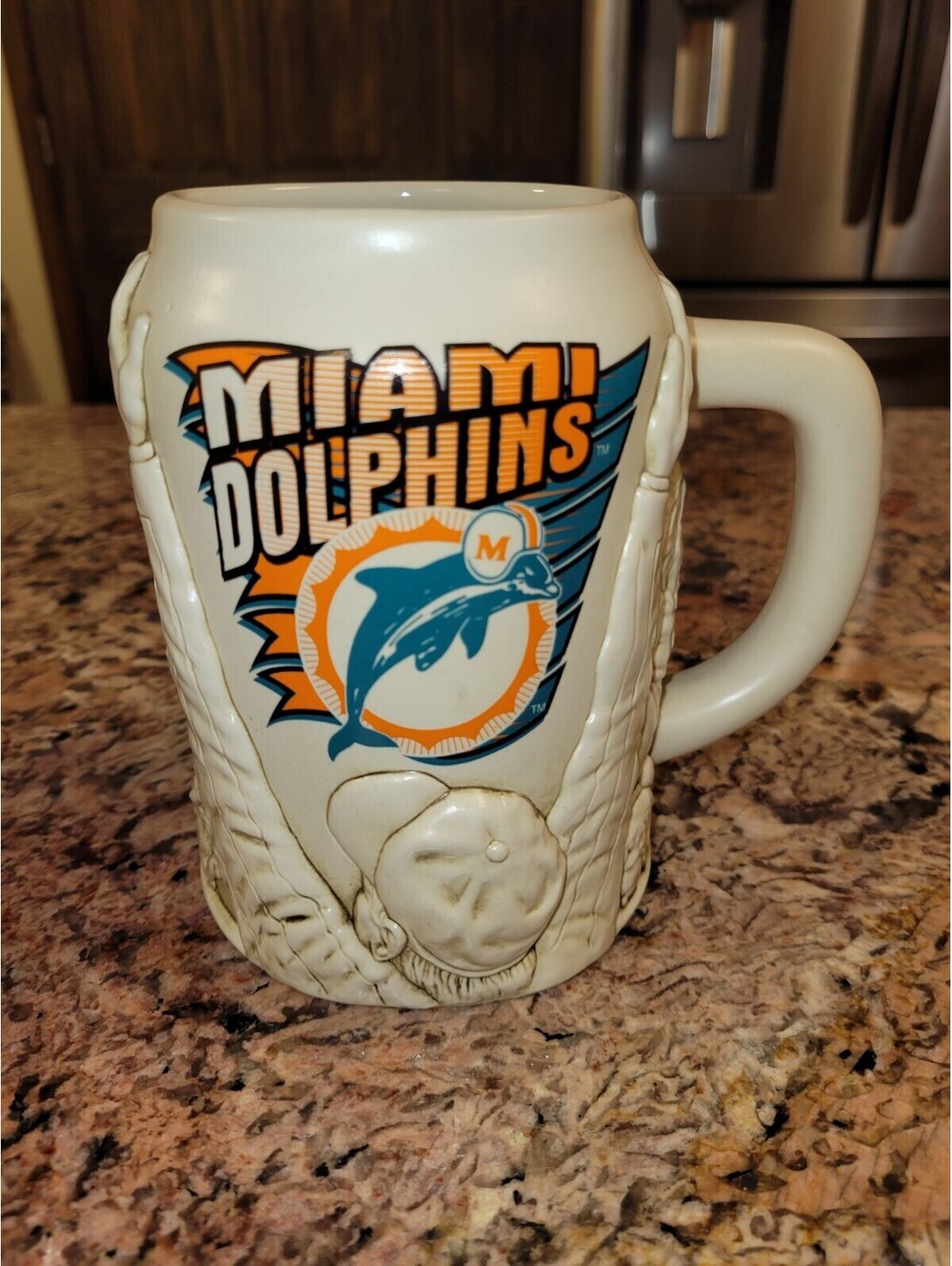 Miami Dolphins Football Ceramic Beer Stein 3D Raised Design 24 oz Made Thailand